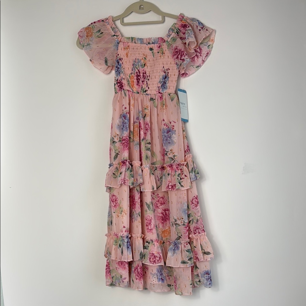 Rare Editions Girls Pink and Orange‎ Tiered Ruffled Sundress Size Small NWT